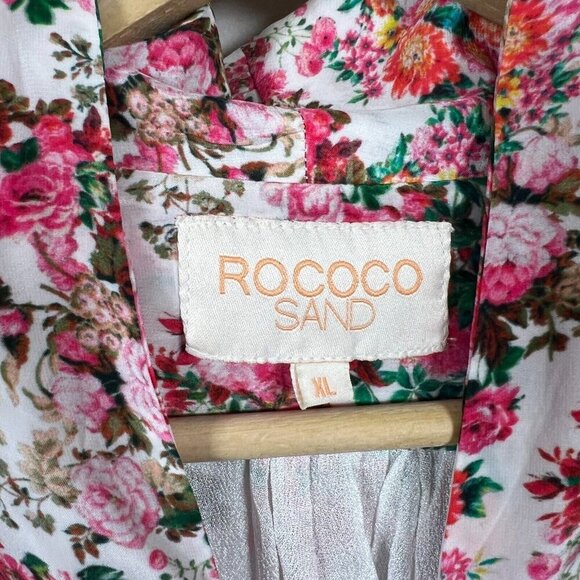 Rococo Sand Vie Mini Dress Size XL Floral Pink Ruffle Resort Wear Vacation Wrap - Picture 4 of 13